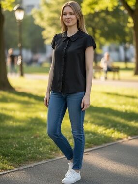 Fiorucci Black Peter Pan Collar Puff Sleeve Blouse